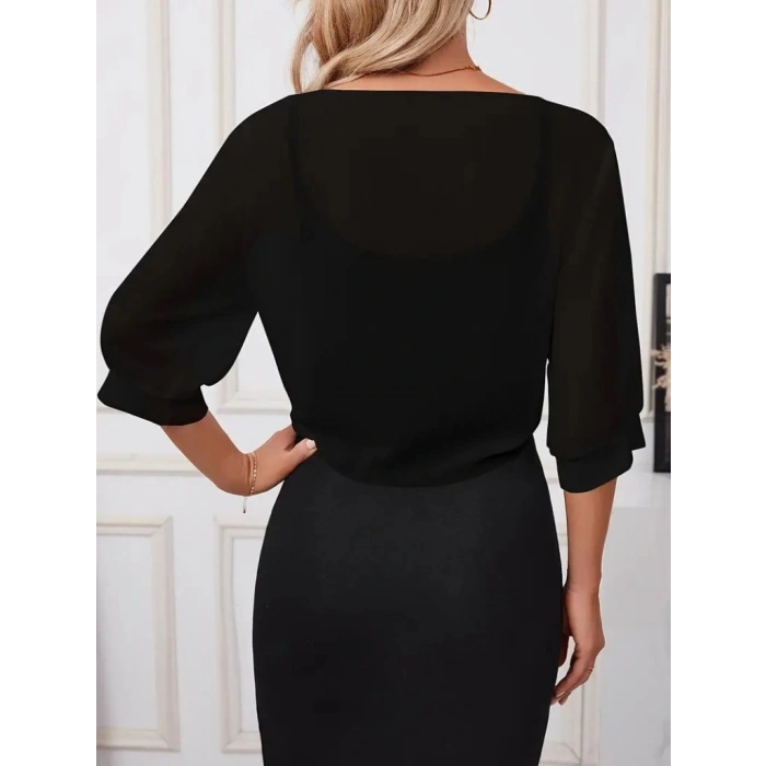 Biçomi Kadın Truvakar Kol önden Bağlamalı Kısa şifon Bolero Ceket