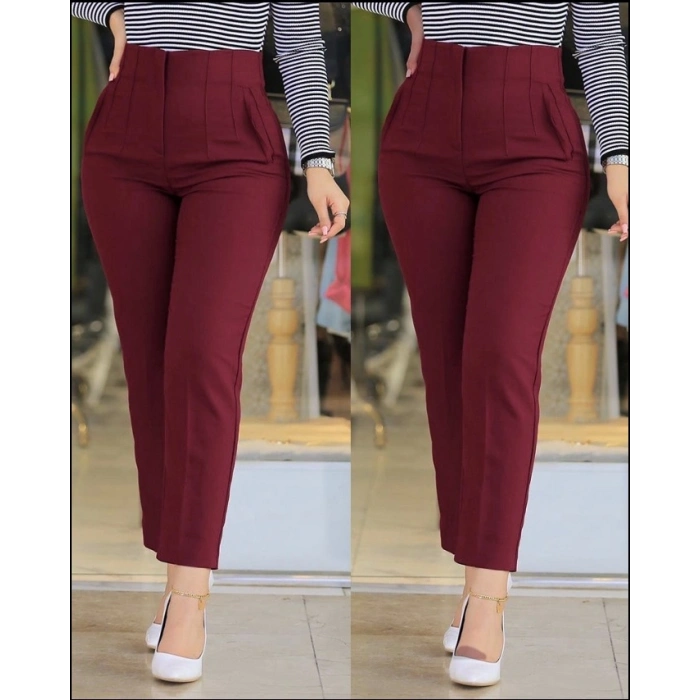 Biçomi Kadın üste Oturan Paçası Bilek üzerinde Biten Atlas Kumaş Pantolon 36 (S) - 48 (4XL)