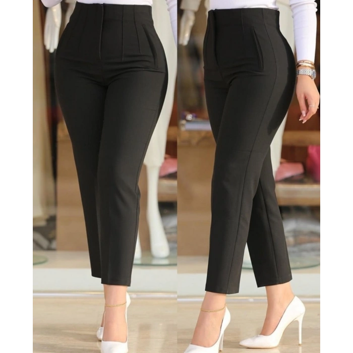 Biçomi Kadın üste Oturan Paçası Bilek üzerinde Biten Krep Kumaş Kumaş Pantolon 36 (S) - 50 (5XL)