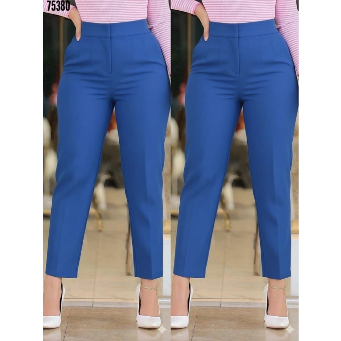 Biçomi Kadın üste Oturan Paçası Bilek üzerinde Biten Krep Kumaş Pantolon 36 (S) - 50 (5XL)