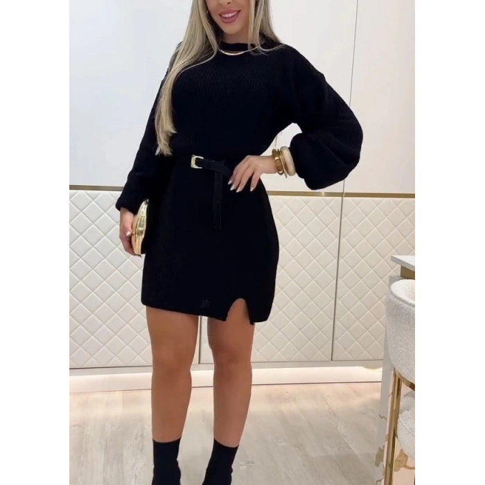 Biçomi Kadın Uzun Kollu Yuvarlak Yakalı Kısa Triko Elbise