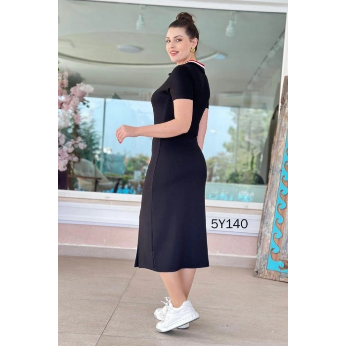 Biçomi Kadın Yaka Ribanalı Çift Yırtmaçlı Elbise