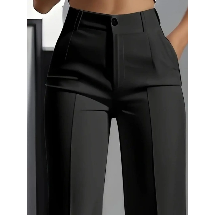 Biçomi Kadın Yüksek Bel Cepli Ithal Krep Pantolon