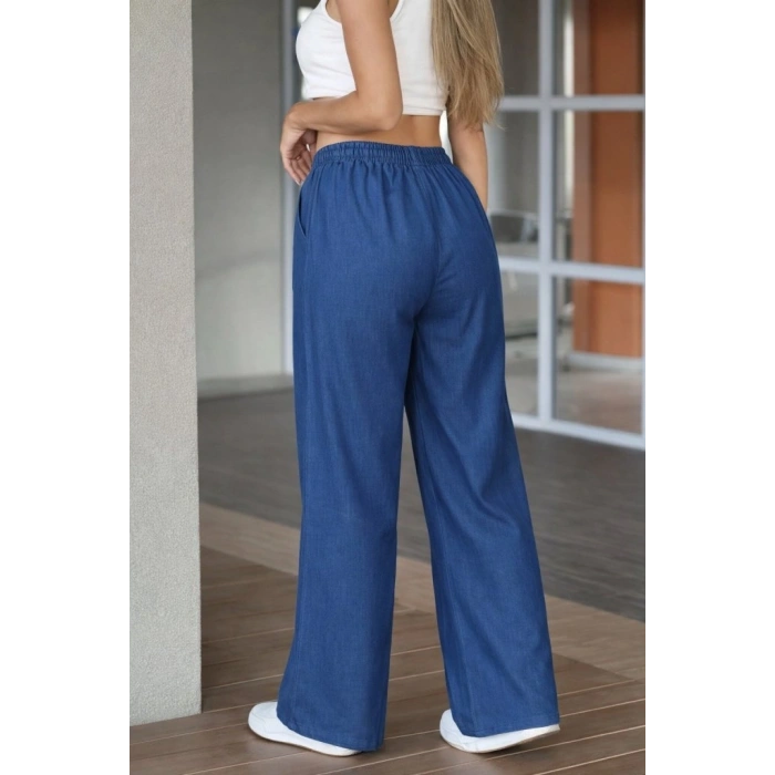 Biçomi Kadın Yüksek Bel Lastikli Bağcıklı Kot Pantolon