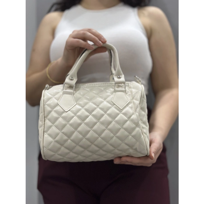 BİÇOMİ Kapaksız kapitone krem cilt çanta