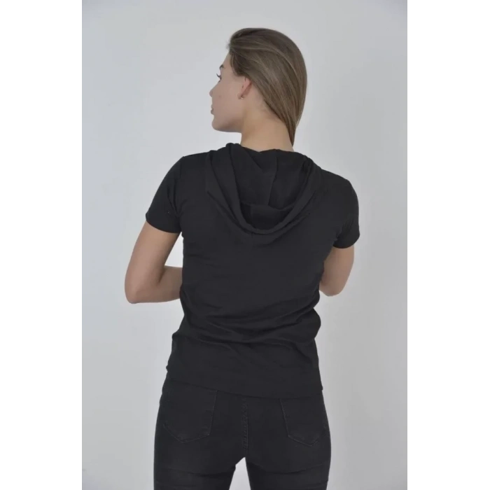 Biçomi Kapşonlu Slim Fit T-shirt - Siyah