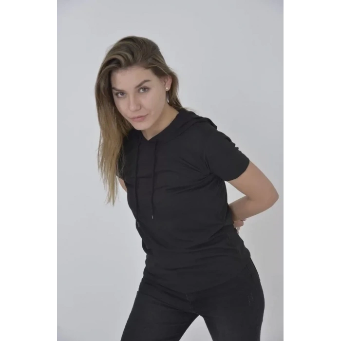 Biçomi Kapşonlu Slim Fit T-shirt - Siyah