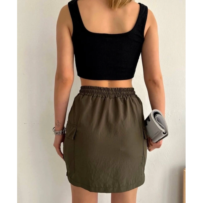 BİÇOMİ Kargo cep ince paraşüt etek haki s241019