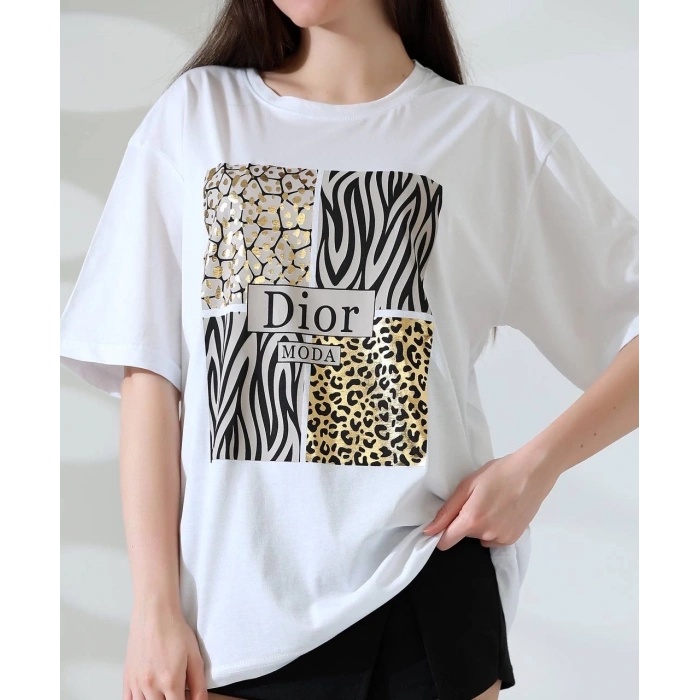 BİÇOMİ Karma desenli oversize tişört