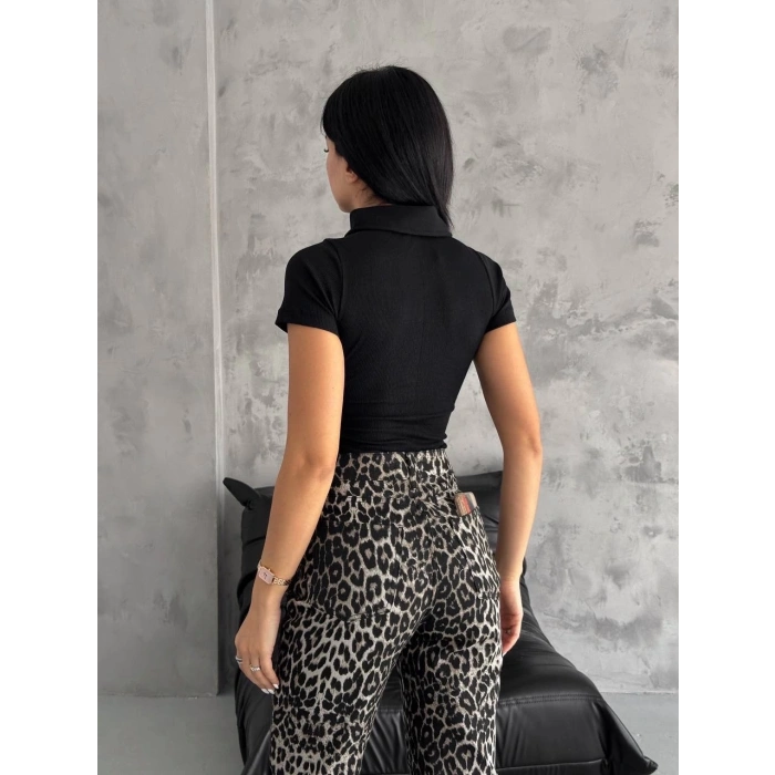 BİÇOMİ kaşkorse yaka fermuarlı bluz siyah