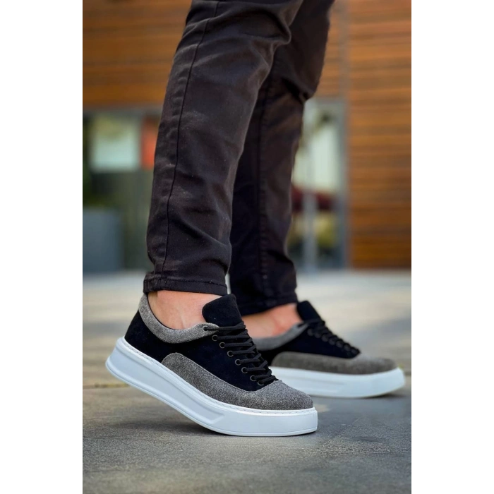 BİÇOMİ KB-005 Kuback Siyah Gri Süet Bağcıklı  Günlük Erkek  Ayakkabı