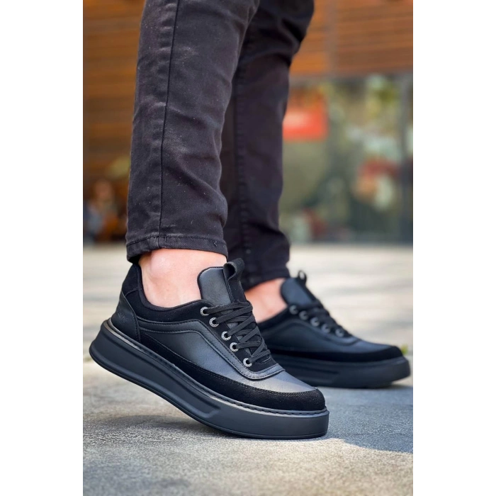 BİÇOMİ KB-006 Kuback Siyah Cilt Siyah Yüksek Taban Bağcıklı Günlük Erkek Ayakkabı