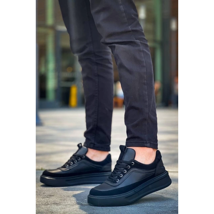 BİÇOMİ KB-006 Kuback Siyah Cilt Siyah Yüksek Taban Bağcıklı Günlük Erkek Ayakkabı
