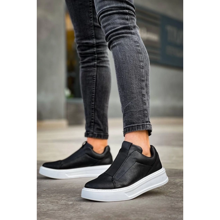 BİÇOMİ KB-007  Kuback Siyah Beyaz Yüksek Taban Tek Bant Bağcıksız Günlük Erkek Ayakkabı