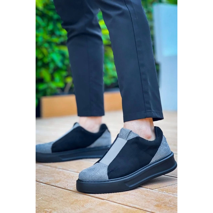 BİÇOMİ KB-007  Kuback Siyah Gri Siyah Yüksek Taban Tek Bant Bağcıksız Günlük Erkek