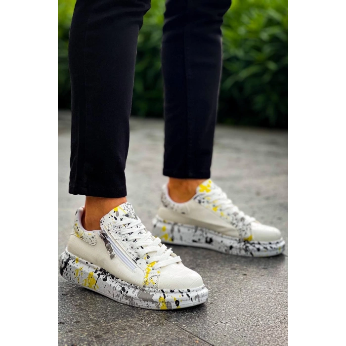 BİÇOMİ KB-02  Kuback  Bağcıklı Crocodile Beyaz Sarı Günlük Erkek Ayakkabı