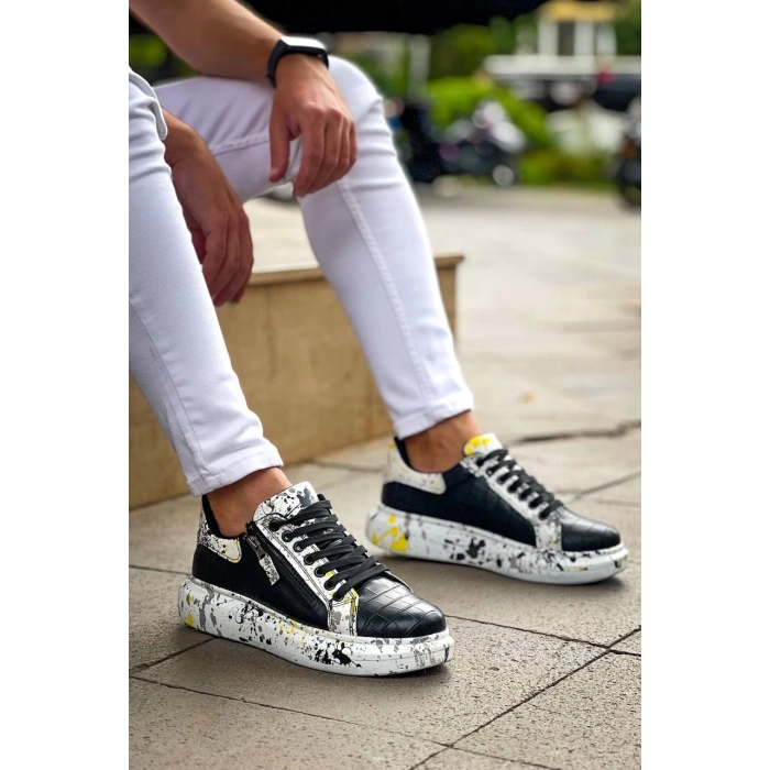 BİÇOMİ KB-02  Kuback Bağcıklı Crocodile Siyah Sarı Günlük Erkek Ayakkabı