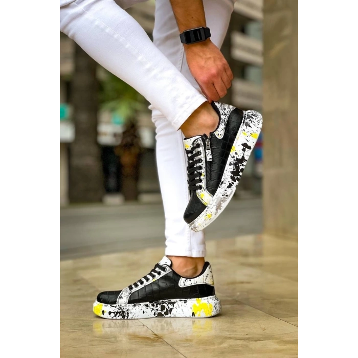 BİÇOMİ KB-02  Kuback Bağcıklı Crocodile Siyah Sarı Günlük Erkek Ayakkabı