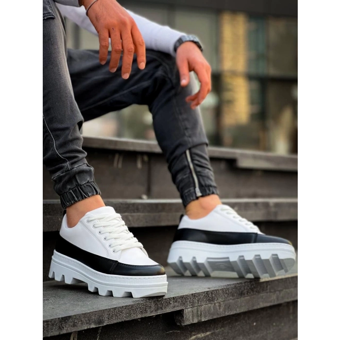 BİÇOMİ KB-056 Kuback Beyaz Siyah Detaylı Beyaz Yüksek Taban Günlük Spor Ayakkabı