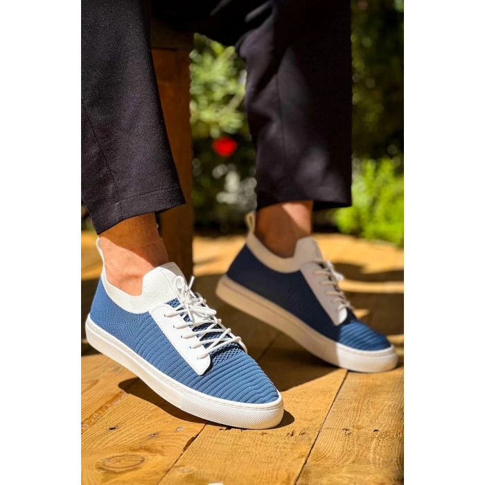 BİÇOMİ KB-110  Kuback Mavi Triko Yüksek Taban Bağcıklı Günlük Erkek Ayakkabı