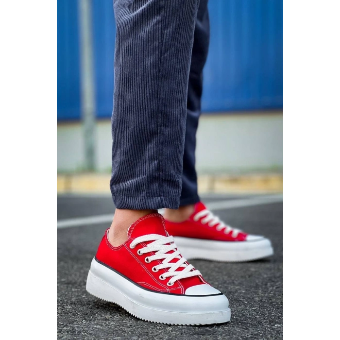 BİÇOMİ KB-CX-3 Kuback Kısa Kırmızı Keten Beyaz Yüksek Taban Spor Ayakkabı