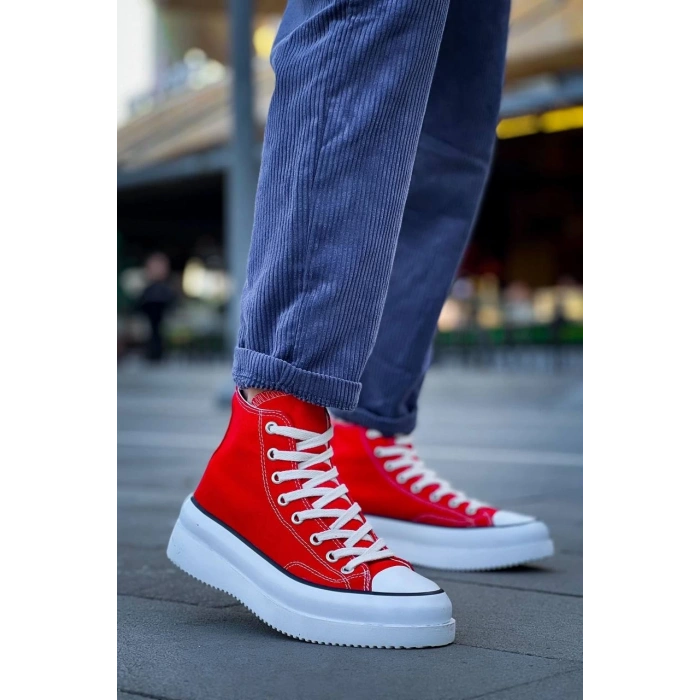 BİÇOMİ KB-CX-3 Kuback Uzun Kırmızı Keten Beyaz Yüksek Taban Spor Ayakkabı