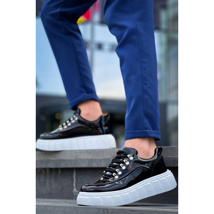 BİÇOMİ KB-X10 Kuback Siyah Rugan Beyaz Yüksek Taban Günlük Spor Ayakkabı