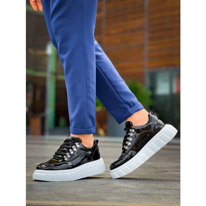 BİÇOMİ KB-X10 Kuback Siyah Rugan Beyaz Yüksek Taban Günlük Spor Ayakkabı