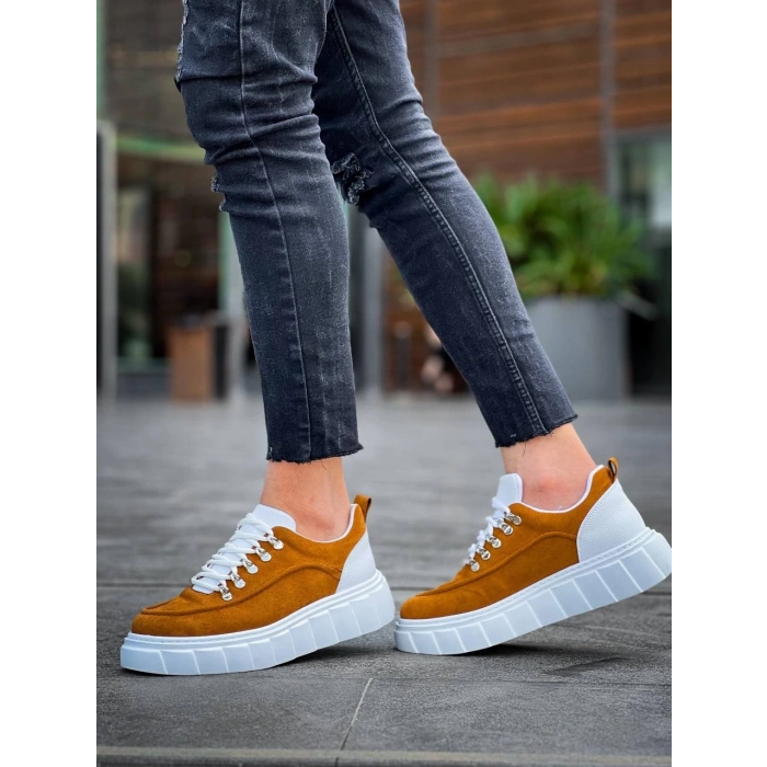 BİÇOMİ KB-X10 Kuback Taba Süet Beyaz Yüksek Taban Günlük Spor Ayakkabı