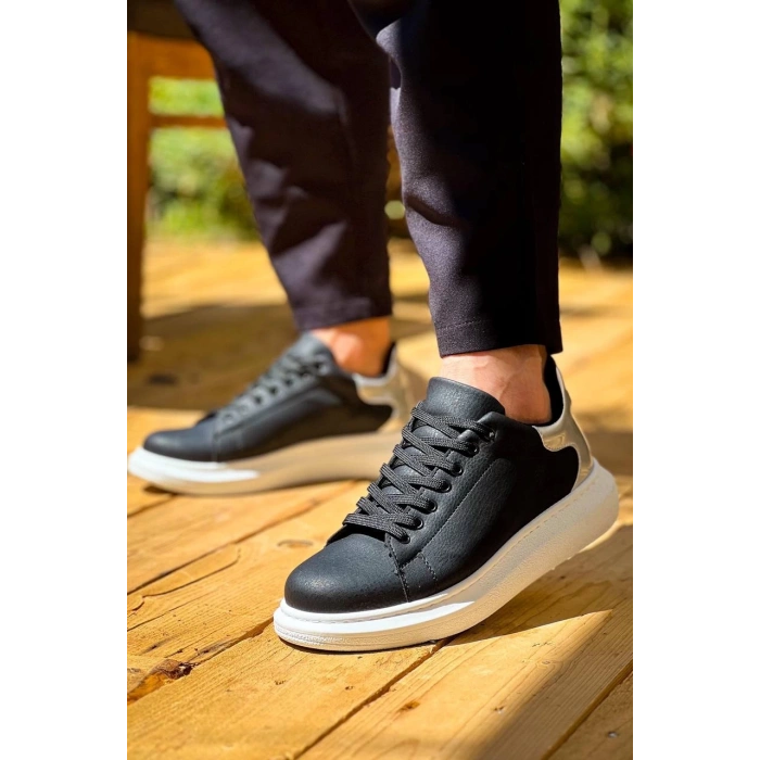 BİÇOMİ KB-X500  Kuback  Siyah Gümüş Yüksek Taban Bağcıklı Günlük Erkek Ayakkabı