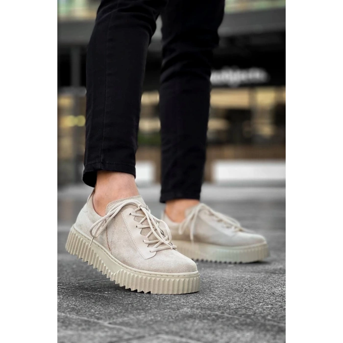 BİÇOMİ KB-X502  Kuback Bej Süet Yüksek Bej Taban Bağcık Detaylı Lastikli Günlük Erkek Ayakkabı