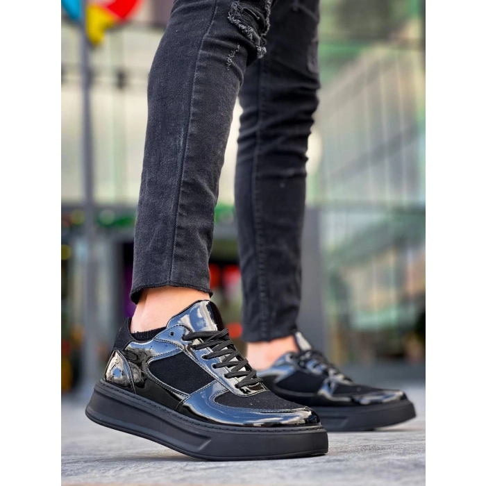 BİÇOMİ KB-X8 Kuback Siyah Rugan Yüksek Siyah Taban Günlük Spor Ayakkabı