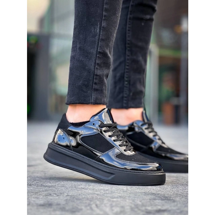 BİÇOMİ KB-X8 Kuback Siyah Rugan Yüksek Siyah Taban Günlük Spor Ayakkabı