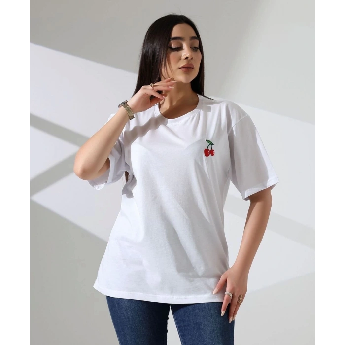 BİÇOMİ Kiraz işlemeli tişört