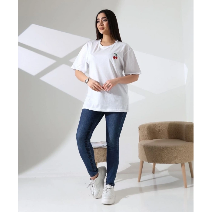 BİÇOMİ Kiraz işlemeli tişört