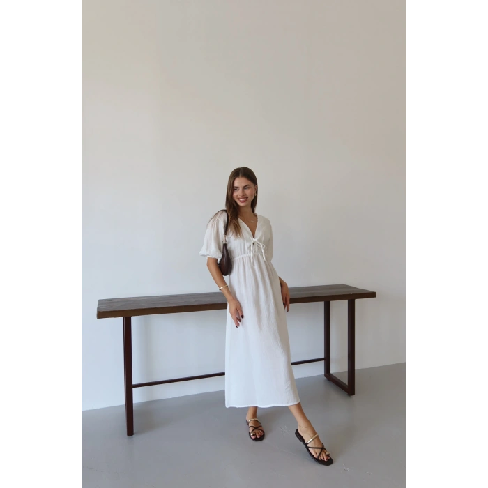 BİÇOMİ Kısa kollu müslin elbise beyaz pt