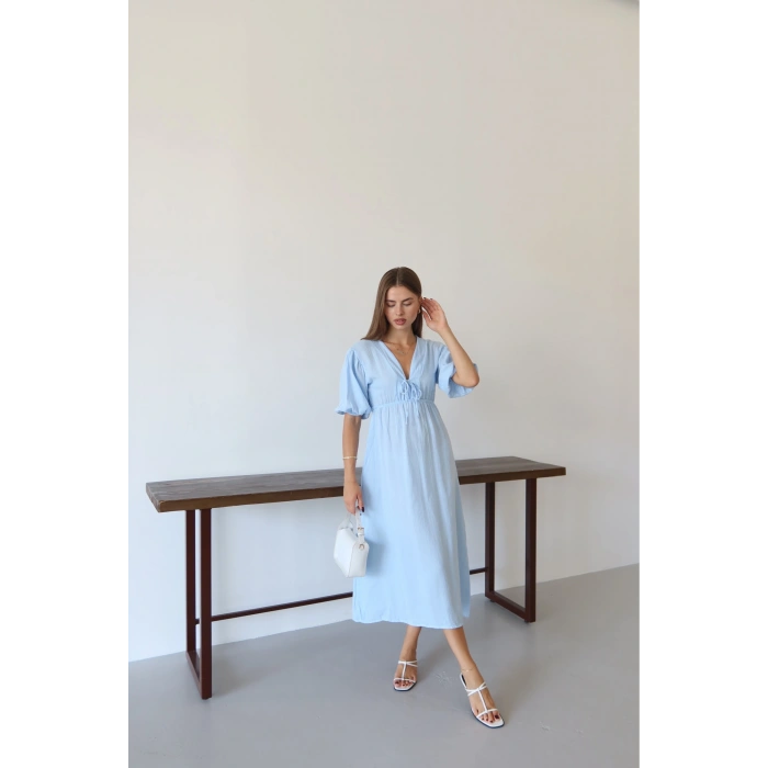 BİÇOMİ Kısa kollu müslin elbise mavi pt