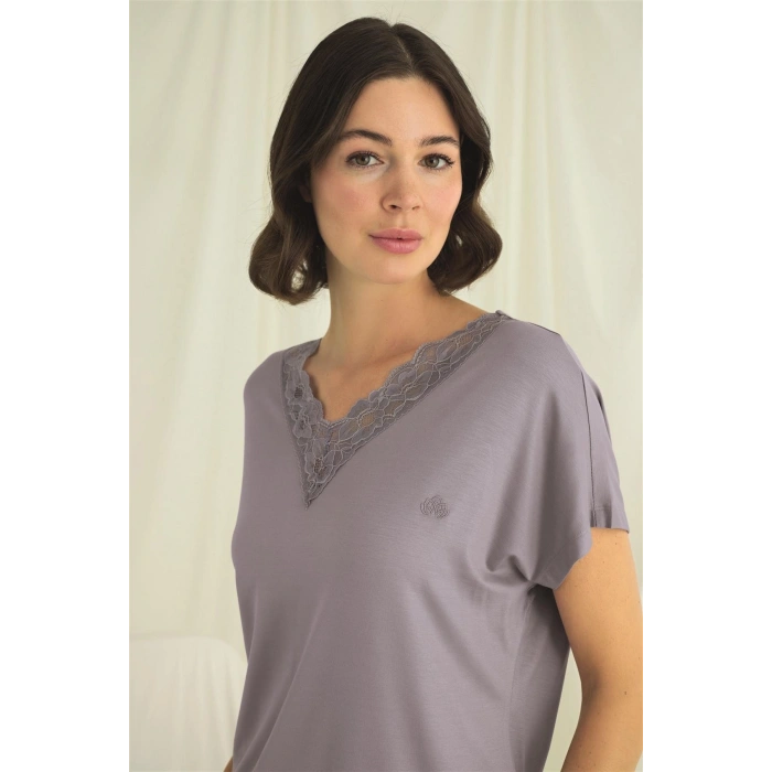 Bicomi Kısa Kollu V Yakalı Dantelli Pijama Takımı
