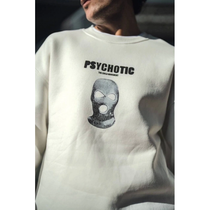 Biçomi Kışlık Bisiklet Yaka Baskılı SweatShirt - Beyaz