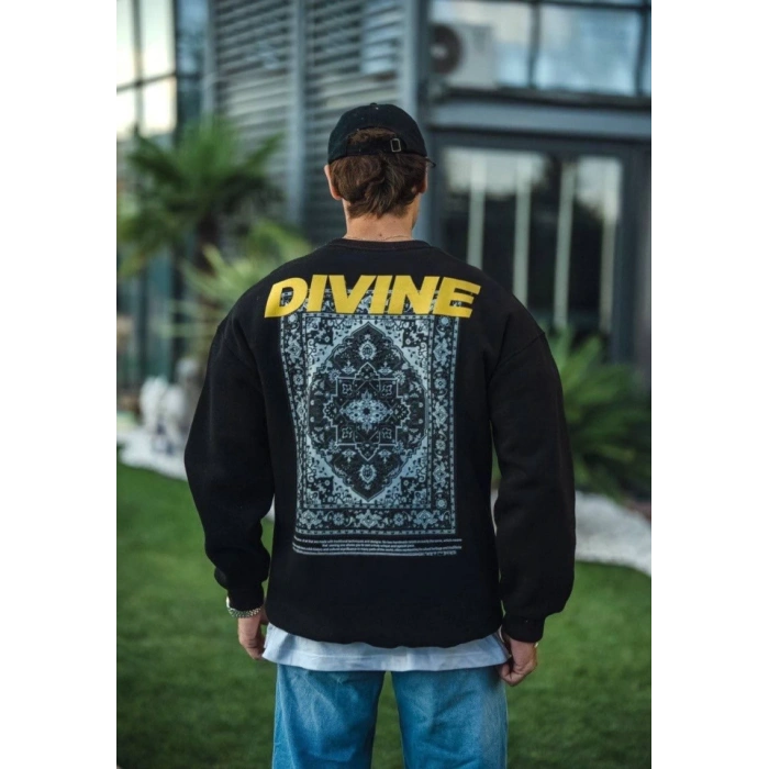 Biçomi Kışlık Bisiklet Yaka Baskılı SweatShirt - Siyah