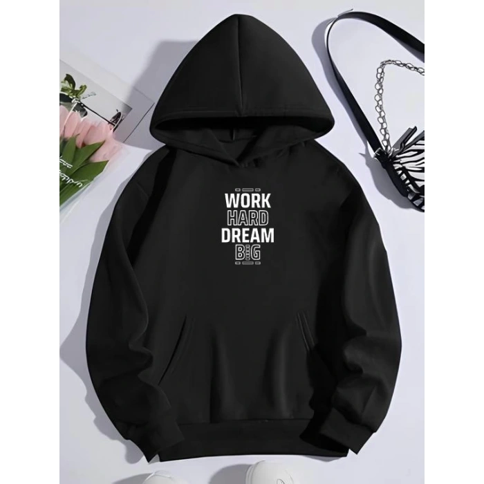 Biçomi Kışlık Üç İplik Kapşonlu SweatShirt - Siyah