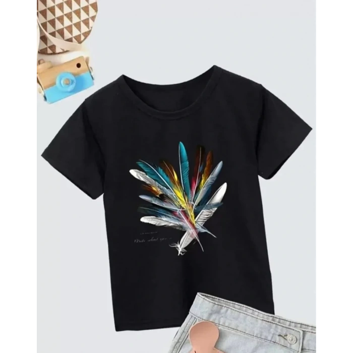 Biçomi Kız Çocuk Baskılı T-Shirt- Siyah