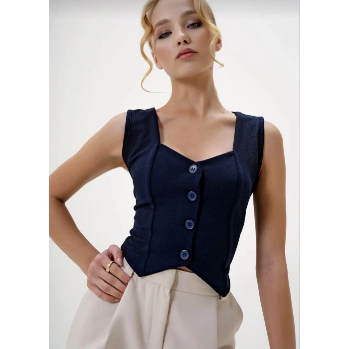BİÇOMİ Krep kumaş düğmeli yelek lacivert s3395