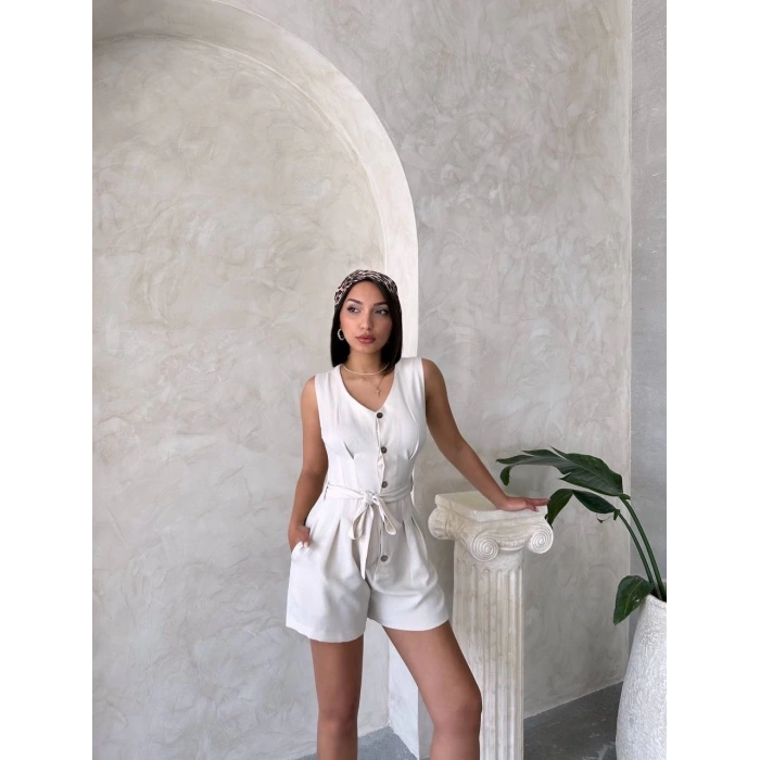 BİÇOMİ Kuşaklı şortlu tulum