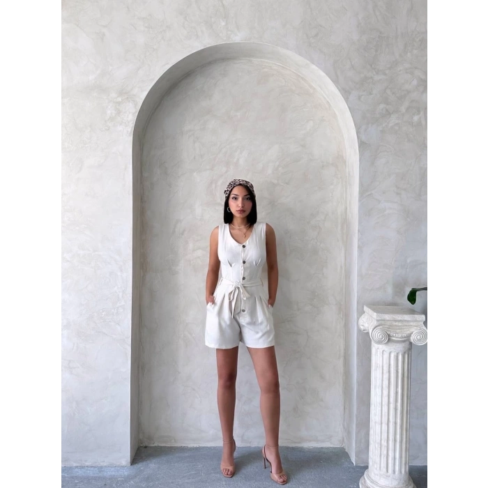 BİÇOMİ Kuşaklı şortlu tulum