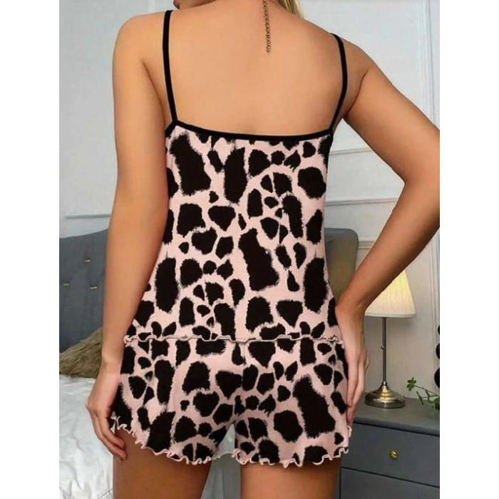 Bicomi Leopar Desenli Askılı Şortlu Pijama Takımı