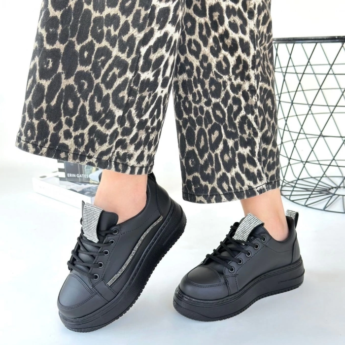 BİÇOMİ Leope Siyah Cilt Bağcıklı Spor Ayakkabı