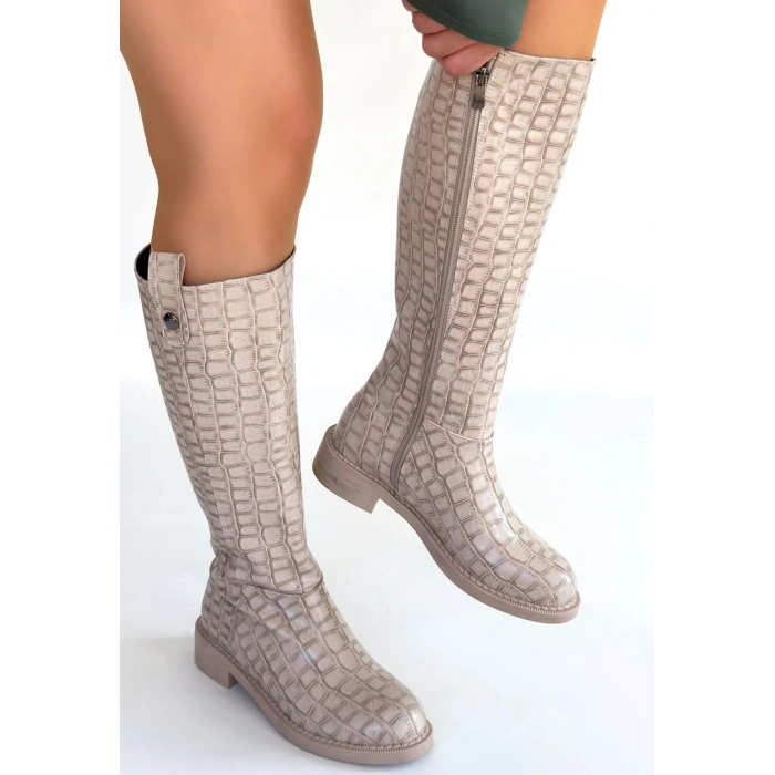 BİÇOMİ Metta Bej Cilt Desenli Çizme
