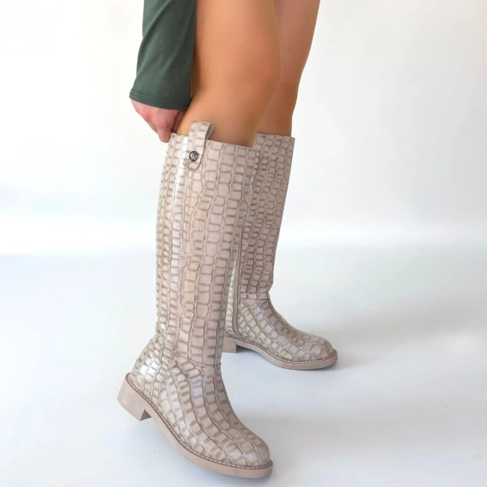 BİÇOMİ Metta Bej Cilt Desenli Çizme