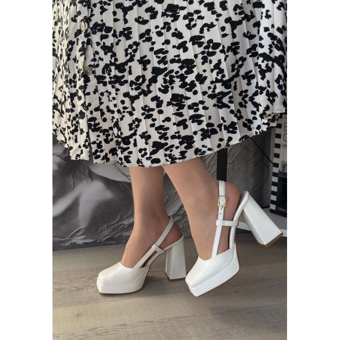 BİÇOMİ Mety Beyaz Cilt Topuklu Ayakkabı